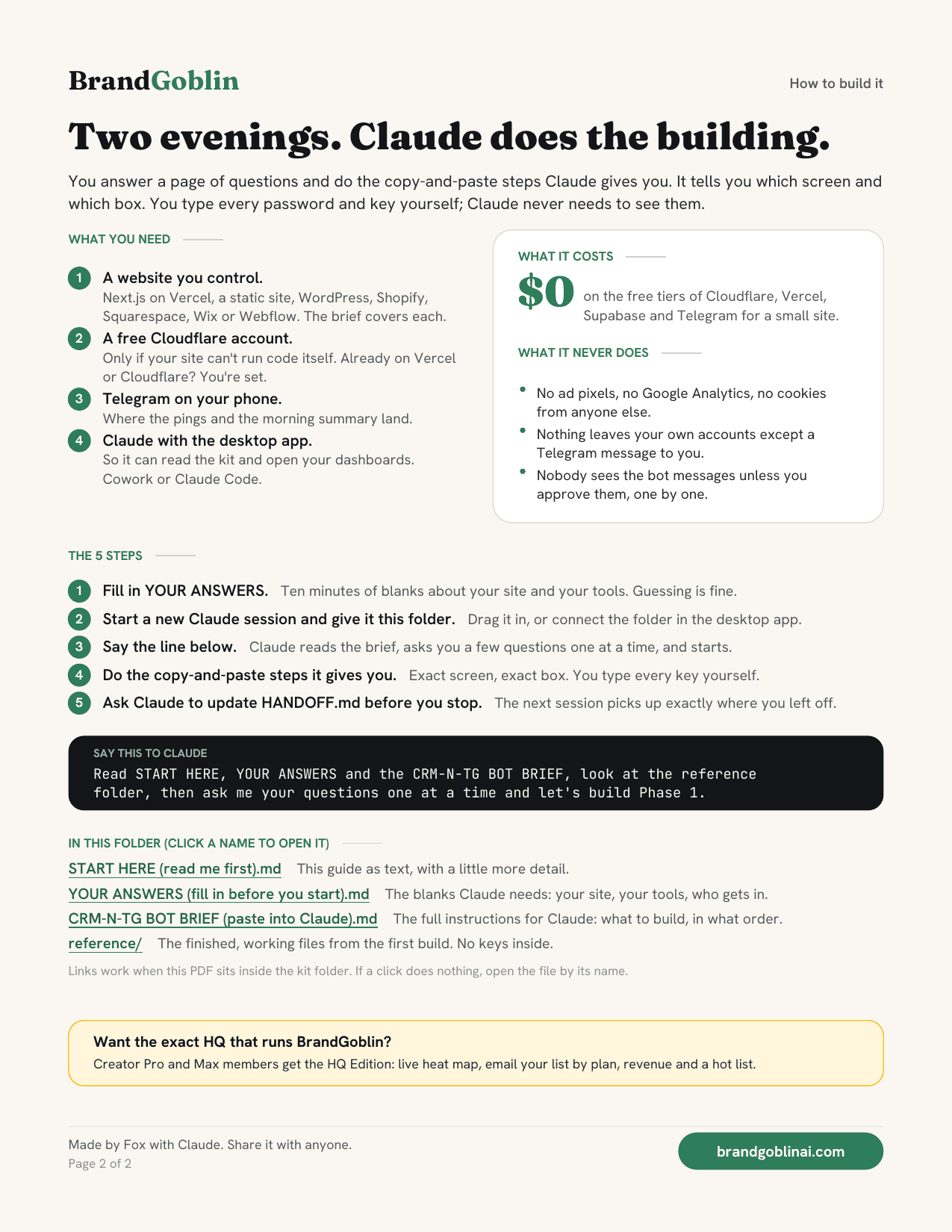 Page two of the kit guide: the five steps